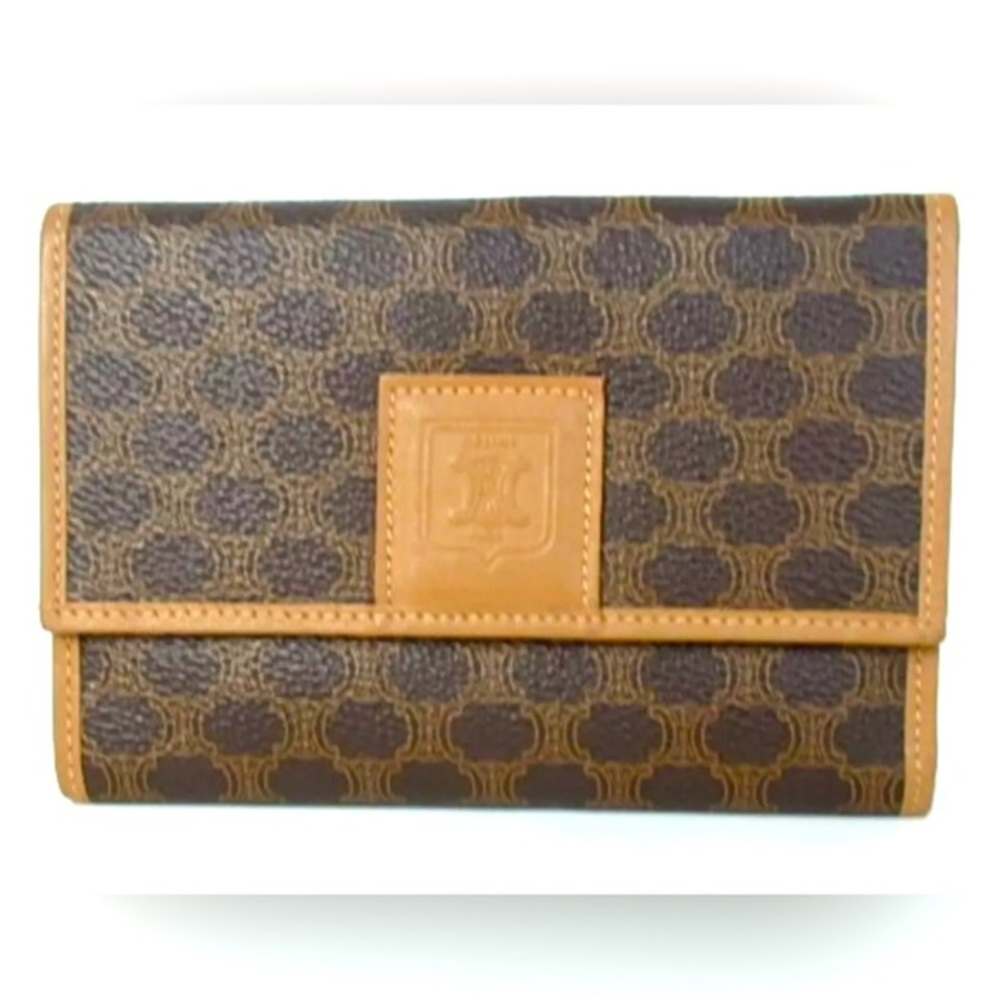 Celine vintage Medium Envelope Leather Compact Wallet Macadam Brown Unisex Purse